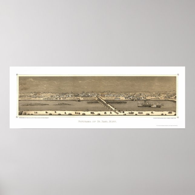 Póster Saint Paul, MN Panoramic Map - 1873 (Frente)
