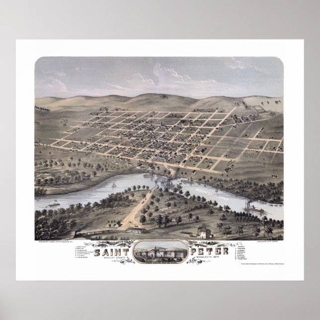 Póster Saint Peter, MN Panoramic Map - 1870 (Frente)