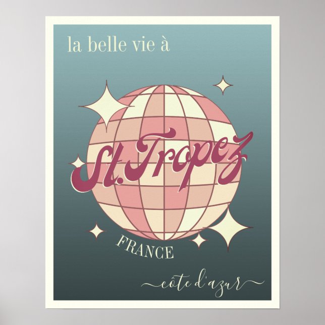 Póster Saint St Tropez France côte d'Azur azul rosa (Frente)