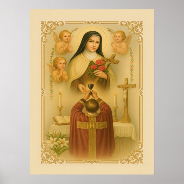 Póster Saint Thérèse, sacerdote católico en misa (Frente)