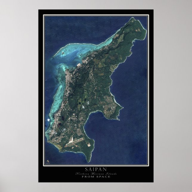 Póster Saipan - Mapa satelital de las Islas Marianas del  (Frente)