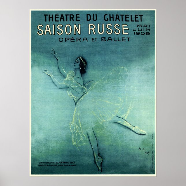 Póster SAISON RUSSE OPERA BALLET Teatro francés de época (Frente)