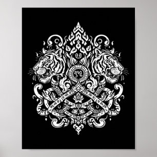 Póster Sak Yant Muay Thai Mma Tattoo Twin Tiger Martial A