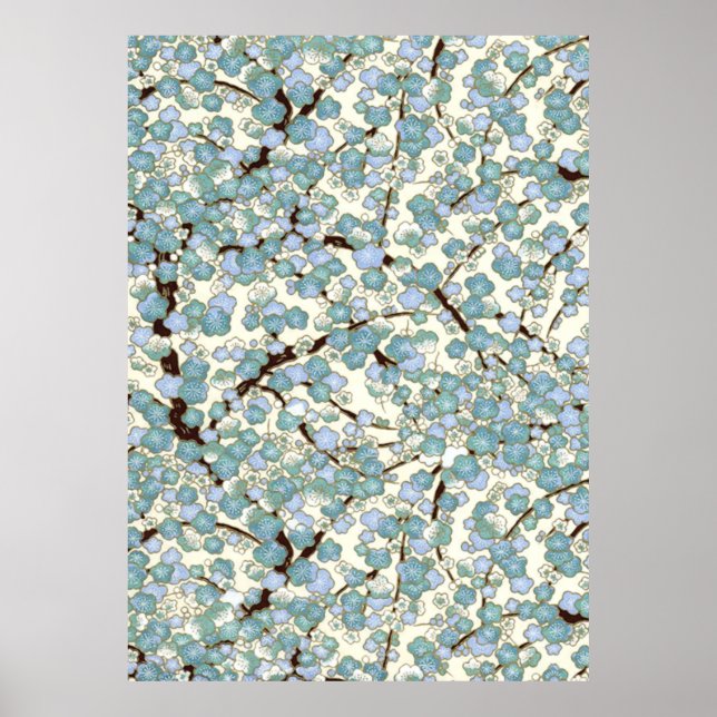 Póster Sakura azul Verde azulada fina kimono japonés (Frente)