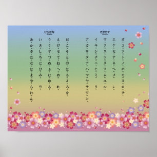 Póster Sakura florece estudiante japonés Hiragana Kataka