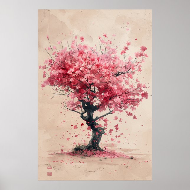Póster Sakura in the Wind – Japanese Cherry Blossom Paint (Frente)