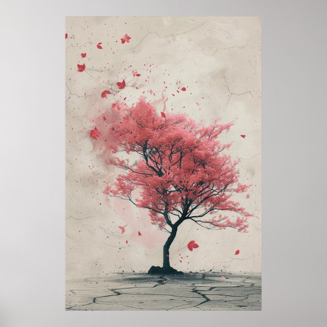 Póster Sakura in the Wind – Japanese Cherry Blossom Paint (Frente)