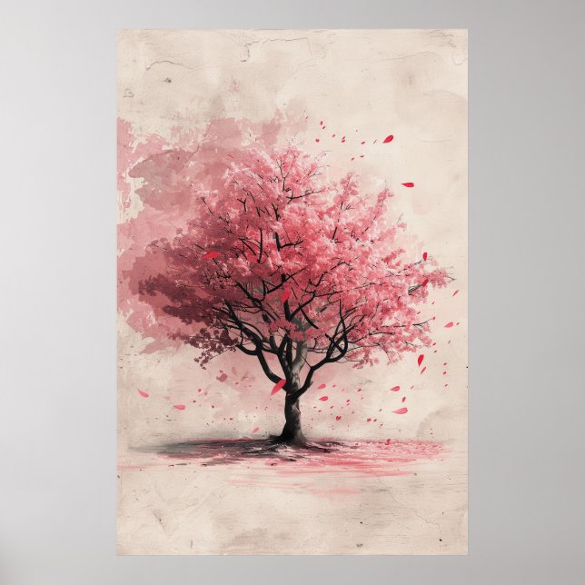 Póster Sakura in the Wind – Japanese Cherry Blossom Paint (Frente)