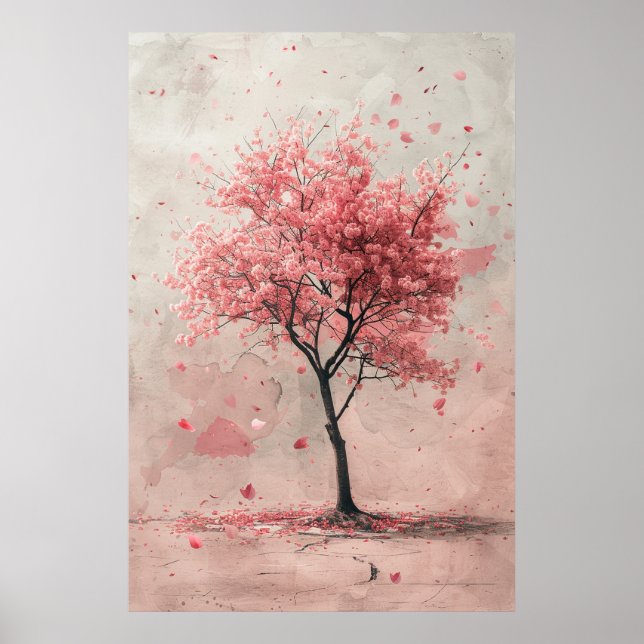 Póster Sakura in the Wind – Japanese Cherry Blossom Paint (Frente)