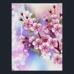 Póster Sakura rosa sobre fondo de pintura<br><div class="desc">Dibujado artísticamente,  rama de rosa,  flores de cerezo sobre fondo pintoresco,  texturizado,  pintado con pintura blanca,  rosa y azul. Pink Sakura</div>