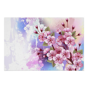 Póster Sakura rosa sobre fondo de pintura