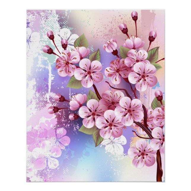 Póster Sakura rosa sobre fondo de pintura (Anverso)