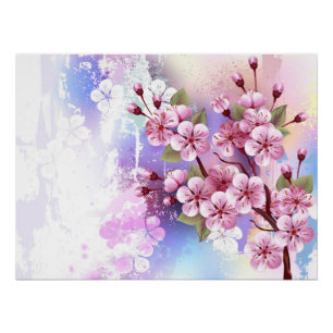 Póster Sakura rosa sobre fondo de pintura