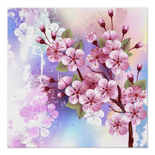 Póster Sakura rosa sobre fondo de pintura (Anverso)