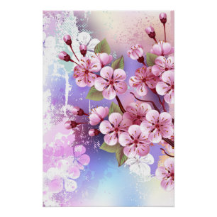Póster Sakura rosa sobre fondo de pintura