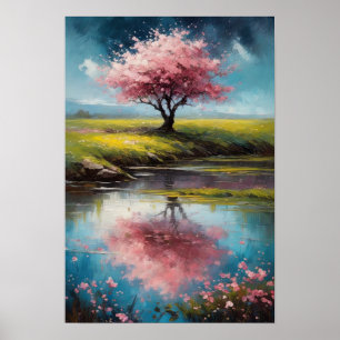 Póster Sakura solitaria por la ciénaga fija