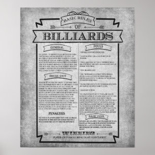 Póster Sala de billar Imprimir 8 Billiards Juego Reglas p