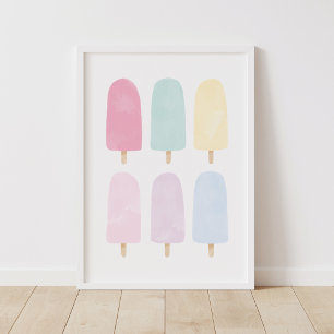 Póster Sala de Chicas Pastel Watercolor Popsicle