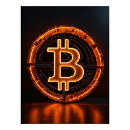 Póster sala de comercio oficina moderna naranja bitcoin L