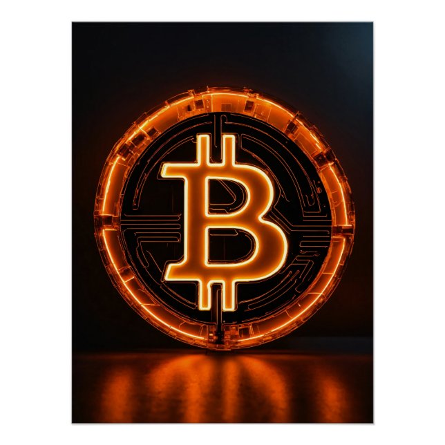 Póster sala de comercio oficina moderna naranja bitcoin L (Anverso)