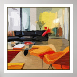 Póster Sala de estar moderna de Mid Century