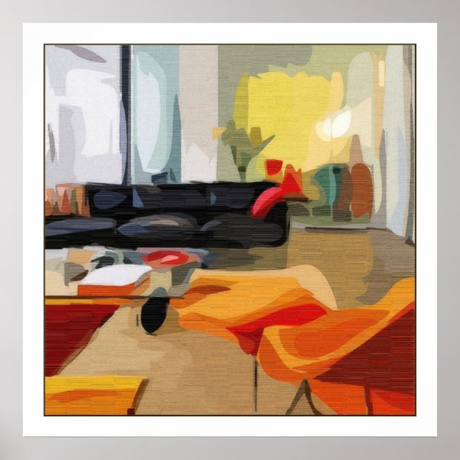 Póster Sala de estar moderna de Mid Century (Frente)