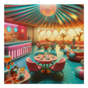 Póster Sala de estar retrofuturista atómica de Florida