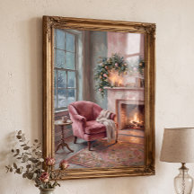 Sala de estar rosa vintage de Navidad Cottagecore