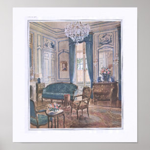 Póster Sala de estar victoriana en marrón y azul