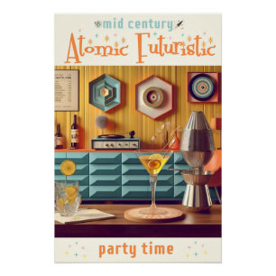 Póster Sala de fiestas retro futurista de mediados de sig