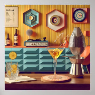 Póster Sala de fiestas retrofuturista atómica de mediados