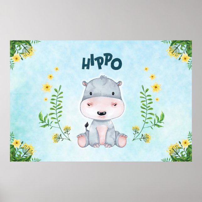 Póster Sala de guardería Cute Hippo (Frente)