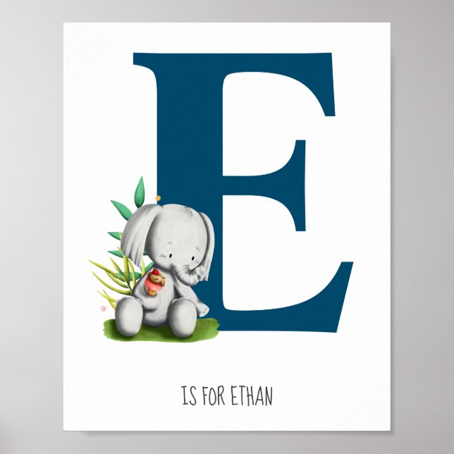 Póster Sala de guarderías con monograma de elefante limpi (Frente)