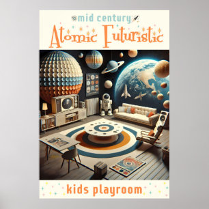 Póster Sala de juegos infantil futurista atómica de la er