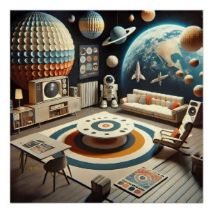 Póster Sala de juegos infantil futurista atómica de la er