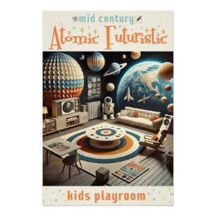 Póster Sala de juegos infantil futurista atómico de la er