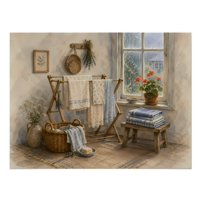 Póster Sala de Lavado de la Cabaña del Día Lluvioso (Anverso)