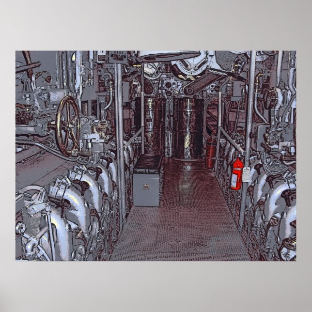 PÓSTER SALA DE MOTORES USO BOWFIN SUBMARINO - HAWAII (Frente)