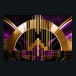 Póster Sala de Música Art Deco, Púrpura, Oro, Negro<br><div class="desc">Una magnífica representación de una sala de música de estilo Art Déco. Los colores dorados,  violetas y negros le dan un toque elegante y sofisticado. Las formas geométricas y la simetría son magníficas.</div>