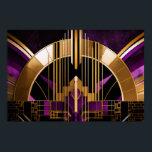 Póster Sala de Música Art Deco, Púrpura, Oro, Negro<br><div class="desc">Una magnífica representación de una sala de música de estilo Art Déco. Los colores dorados,  violetas y negros le dan un toque elegante y sofisticado. Las formas geométricas y la simetría son magníficas.</div>