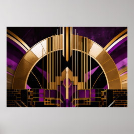 Póster Sala de Música Art Deco, Púrpura, Oro, Negro