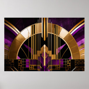 Póster Sala de Música Art Deco, Púrpura, Oro, Negro
