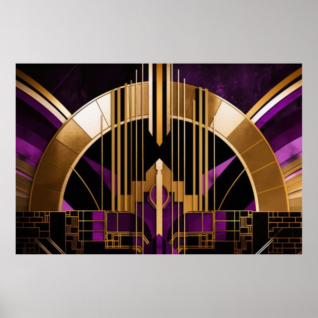 Póster Sala de Música Art Deco, Púrpura, Oro, Negro (Frente)