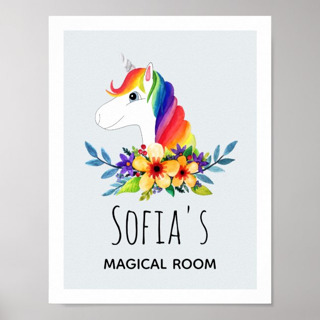 Póster Sala de niños con honores y unicornio arcoiris mág (Frente)