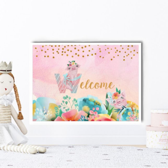 Póster Sala de niños con signo de bienvenida de Cerdito d (Subido por el creador)