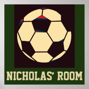 Póster Sala de nombres personalizada de la bola de fútbol