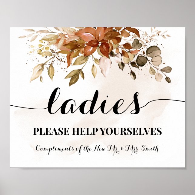 Póster Sala de polvo para damas Recepción de boda otoño (Frente)