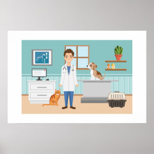 Póster Sala de veterinaria Médico veterinario con cachorr