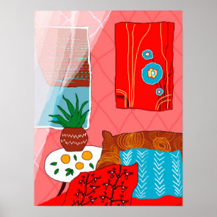 Póster Sala roja inspirada en Matisse con Naranja aloe de