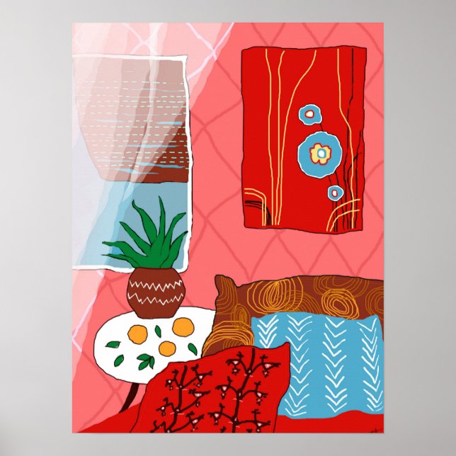 Póster Sala roja inspirada en Matisse con Naranja aloe de (Frente)